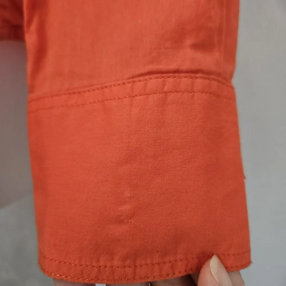Tory Burch Top Womens 4 Gold Buttons Up Tangerine Red Orange Cotton Preppy Shirt